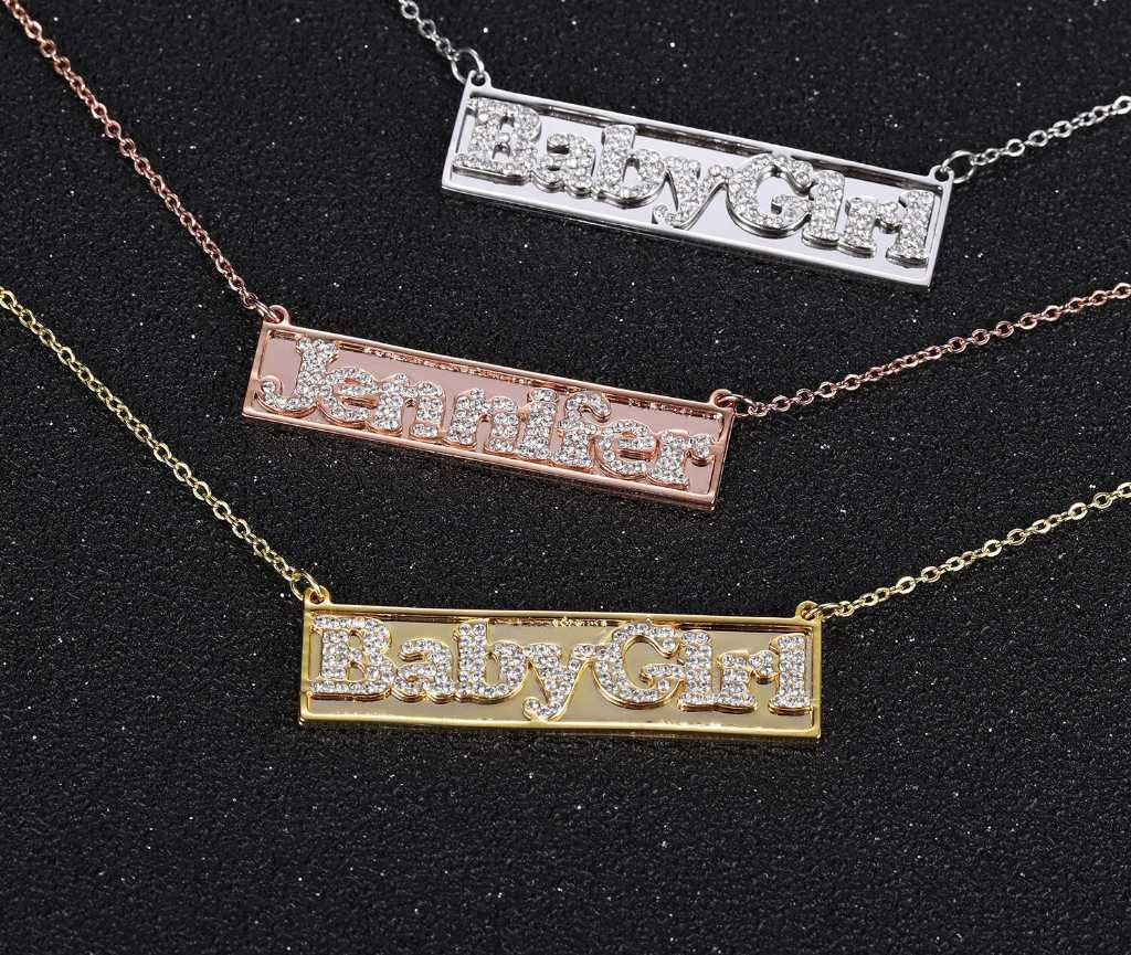 Personalized Name Necklace Pendants Bling Jewelry Iced Out Initial Custom Bling Choker Fashion 3D Effect Best Gifts for Women Customized