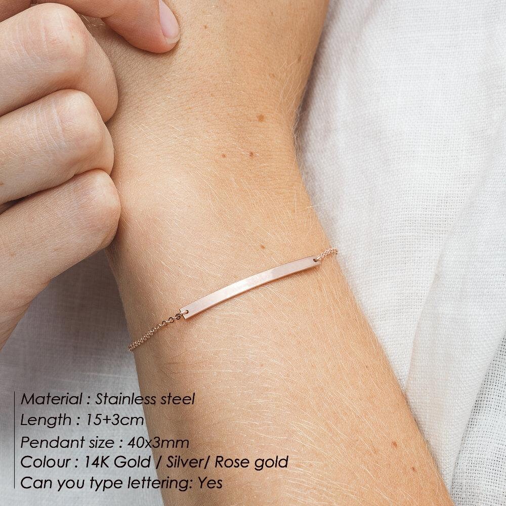 Engraved Bar, Bracelet for Women, Custom Charm, Gold Bracelet, Silver Bracelet, Nameplated Bar, Minimalist Bracelet, Fine Jewelry,