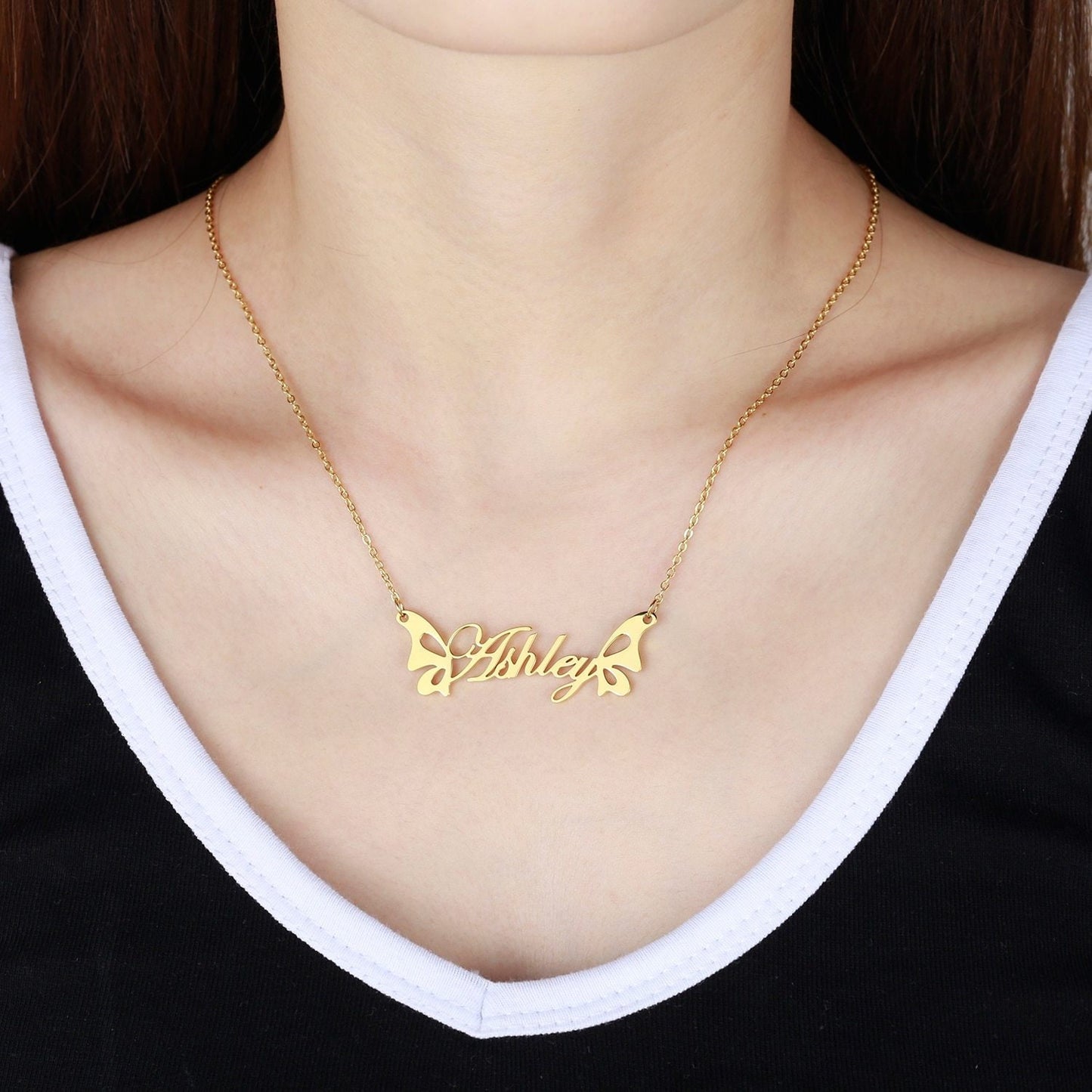 Fashion Custom Name Stainless Steel Necklaces Personalized Jewelry Butterfly Chain Pendant for Women Gifts Customized Necklaces
