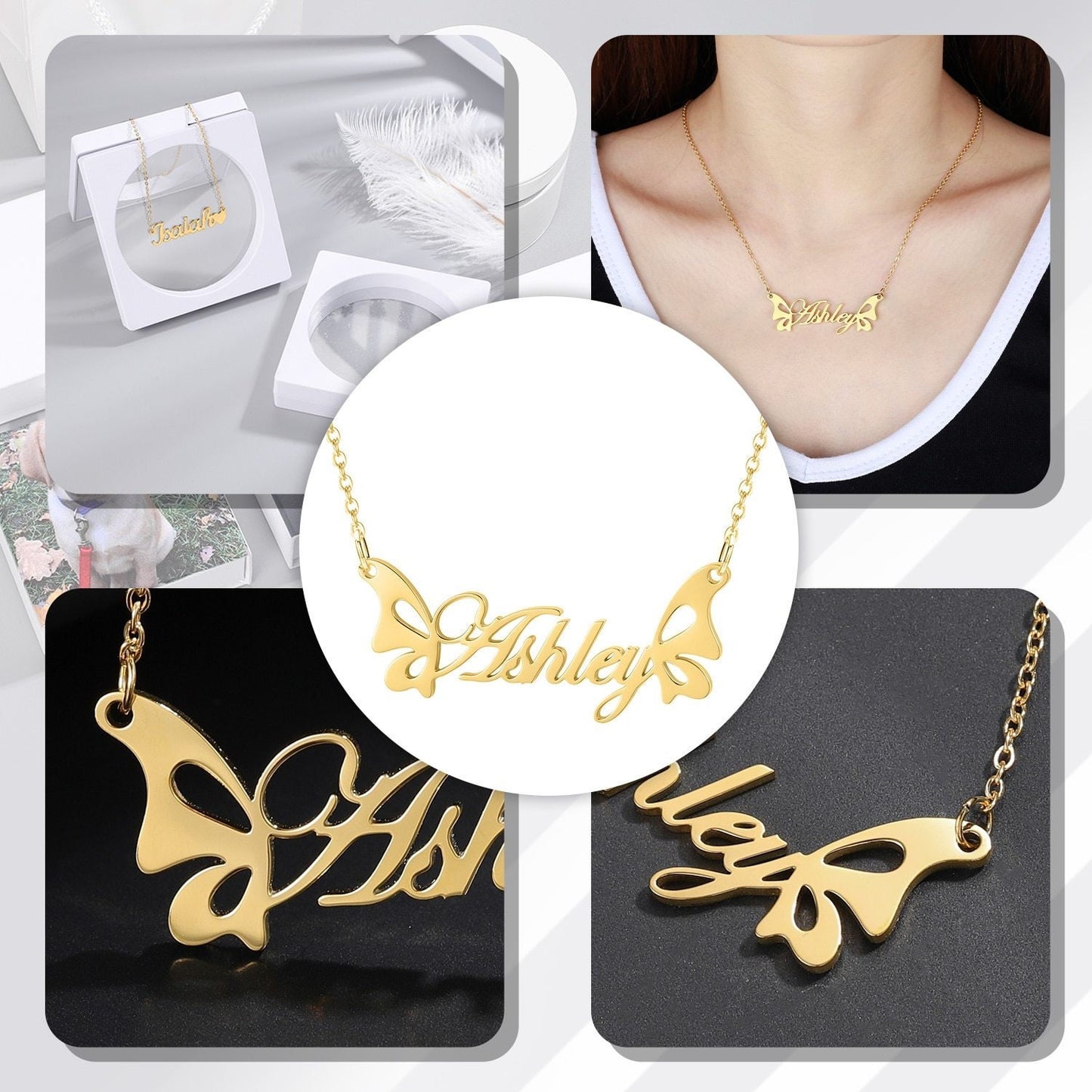 Fashion Custom Name Stainless Steel Necklaces Personalized Jewelry Butterfly Chain Pendant for Women Gifts Customized Necklaces