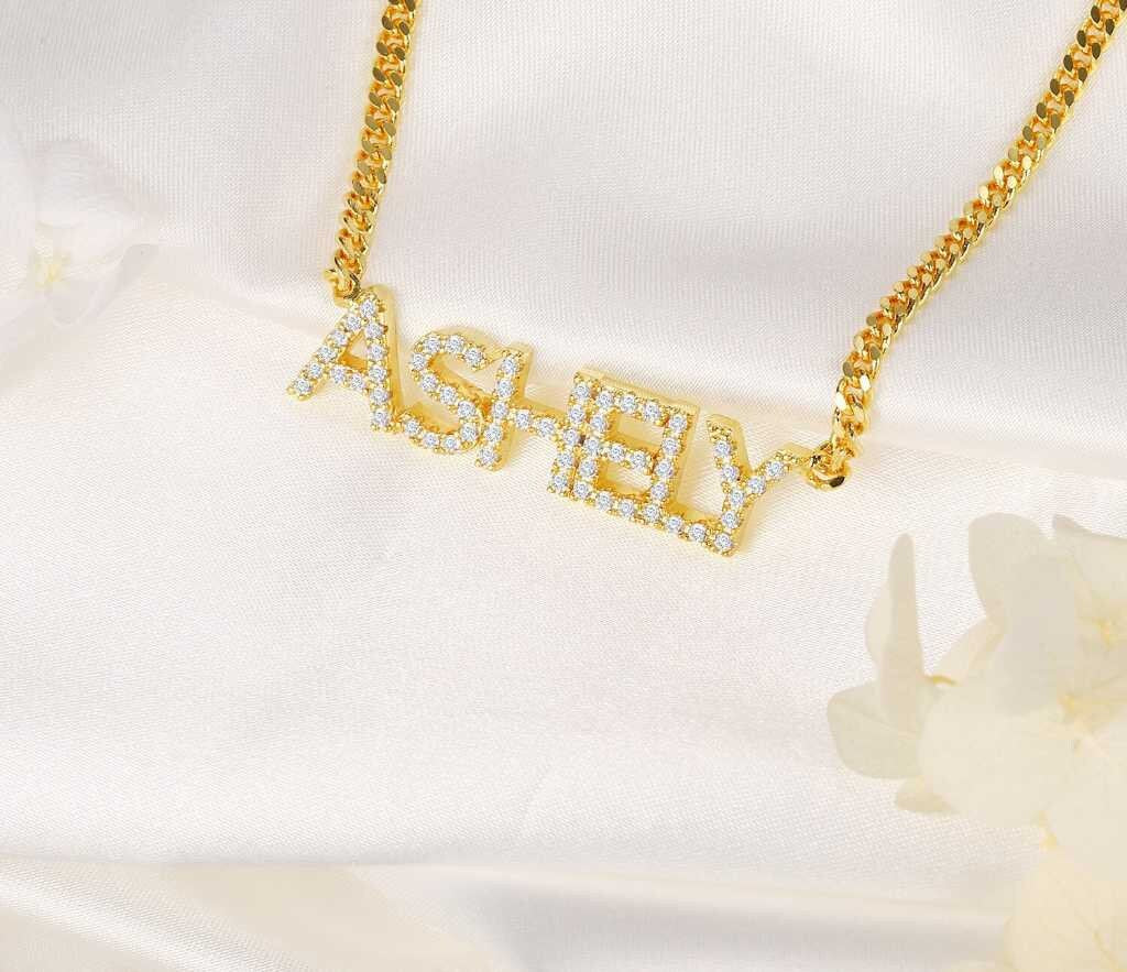 Personalized 9mm Crystal Name Necklace Initial Letters Necklace Zirconia Name Necklace Custom Crystal Pendant Necklace For Women Customized