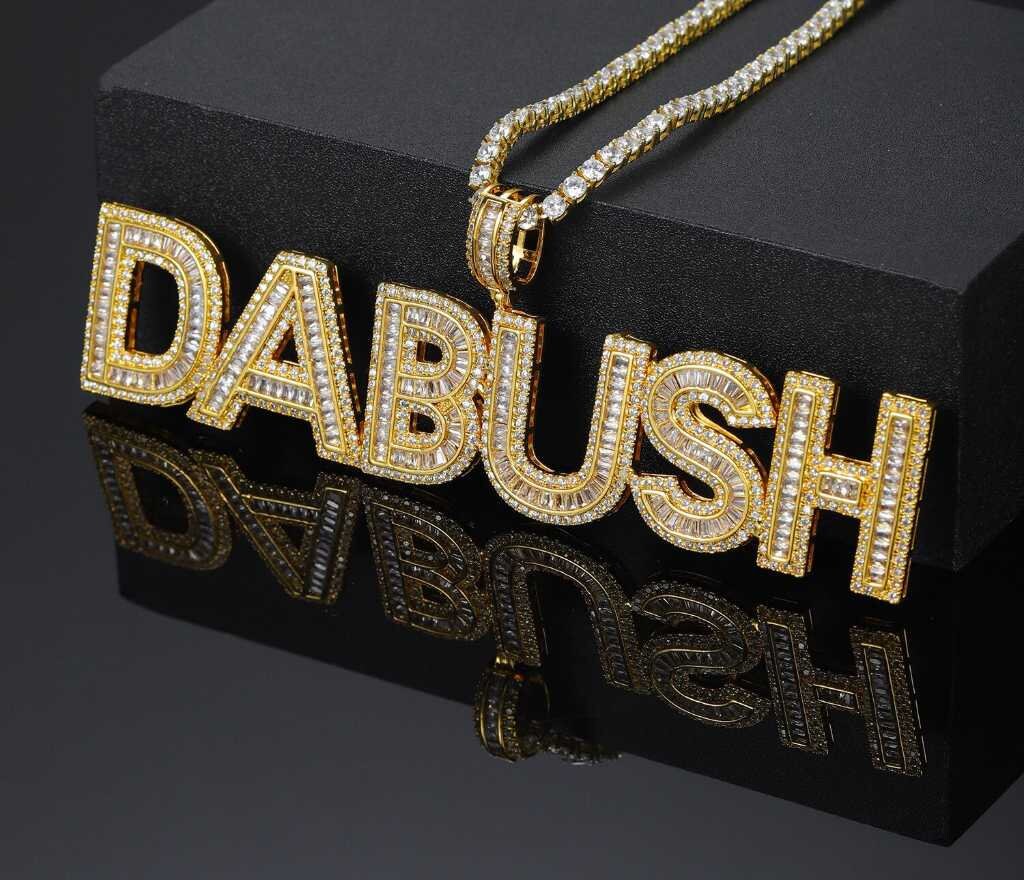 Customized Name Cubic Zircon Baguette Letters Hip Hop Pendant Necklaces Gold Silver Men's Jewelry with Tennis Chain for Gifts Customized