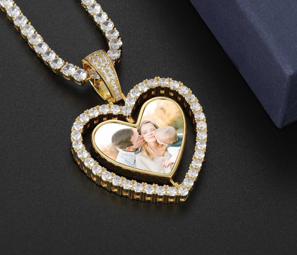 Customized Photo Double Sided Heart Pendant Necklace With Tennis Chain Cubic Zircon Men Women Hip-hop Copper Jewelry Customized Necklaces