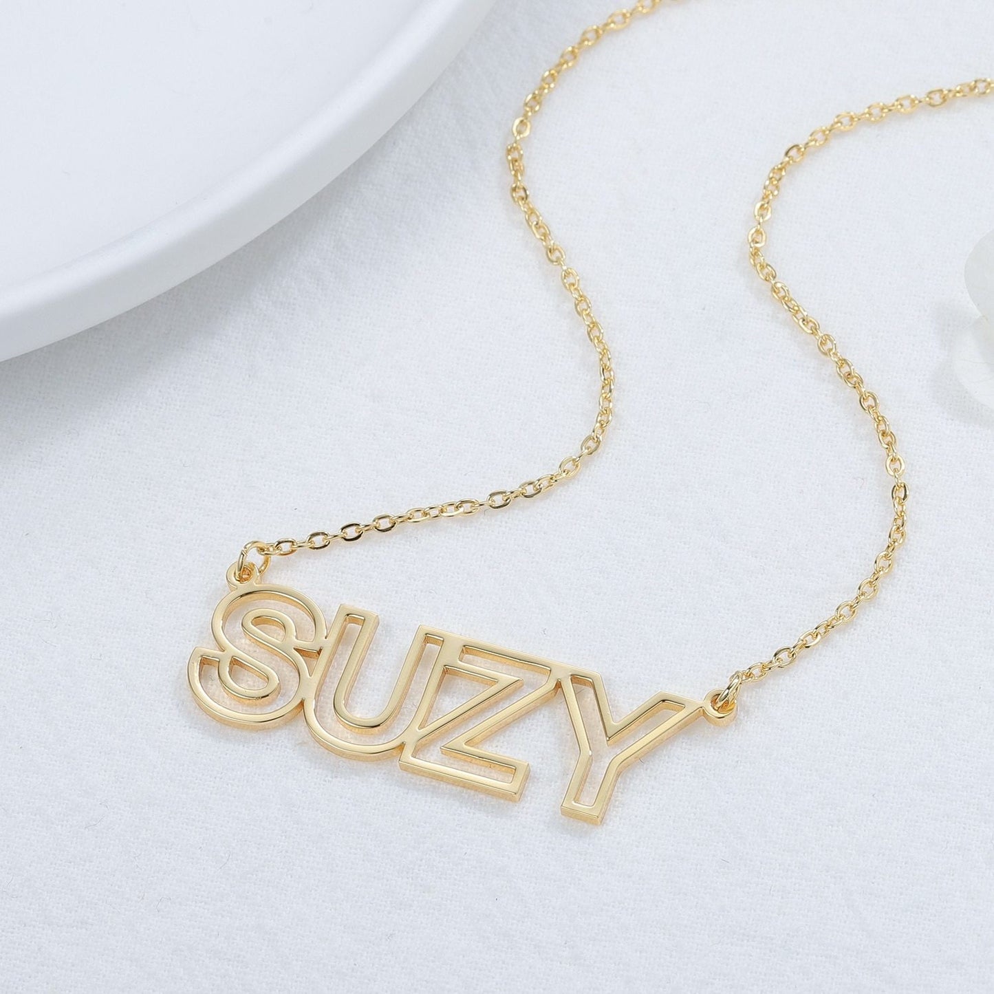 Custom Name Necklace Personalized Outline Modern Cut Out Number Letter Necklace Women Nameplate Stainless Steel Jewelry BFF Gift Customized