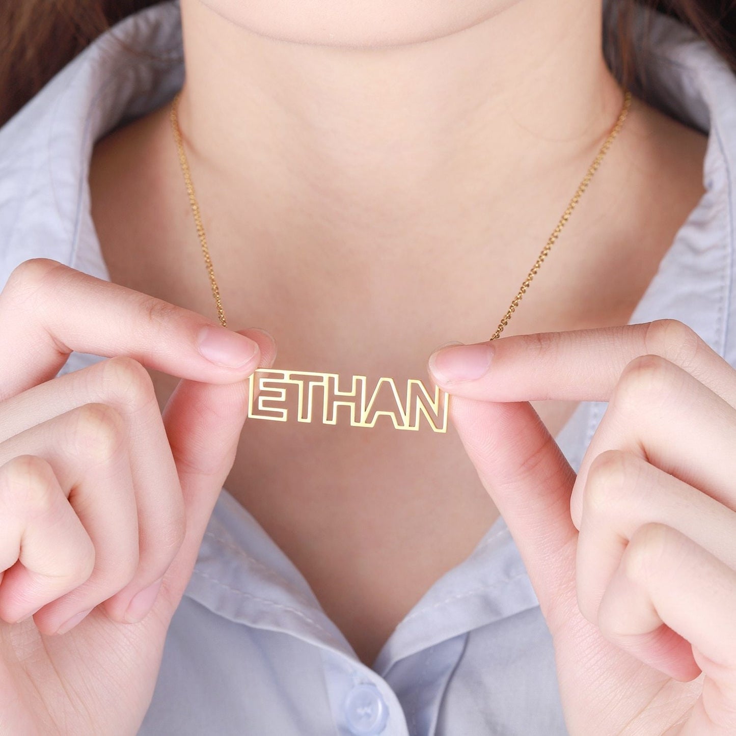 Custom Name Necklace Personalized Outline Modern Cut Out Number Letter Necklace Women Nameplate Stainless Steel Jewelry BFF Gift Customized