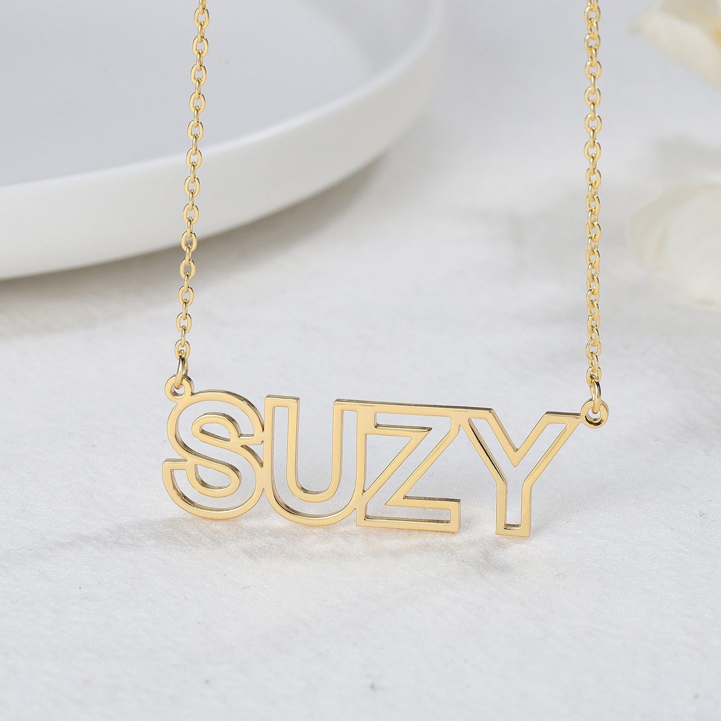 Custom Name Necklace Personalized Outline Modern Cut Out Number Letter Necklace Women Nameplate Stainless Steel Jewelry BFF Gift Customized