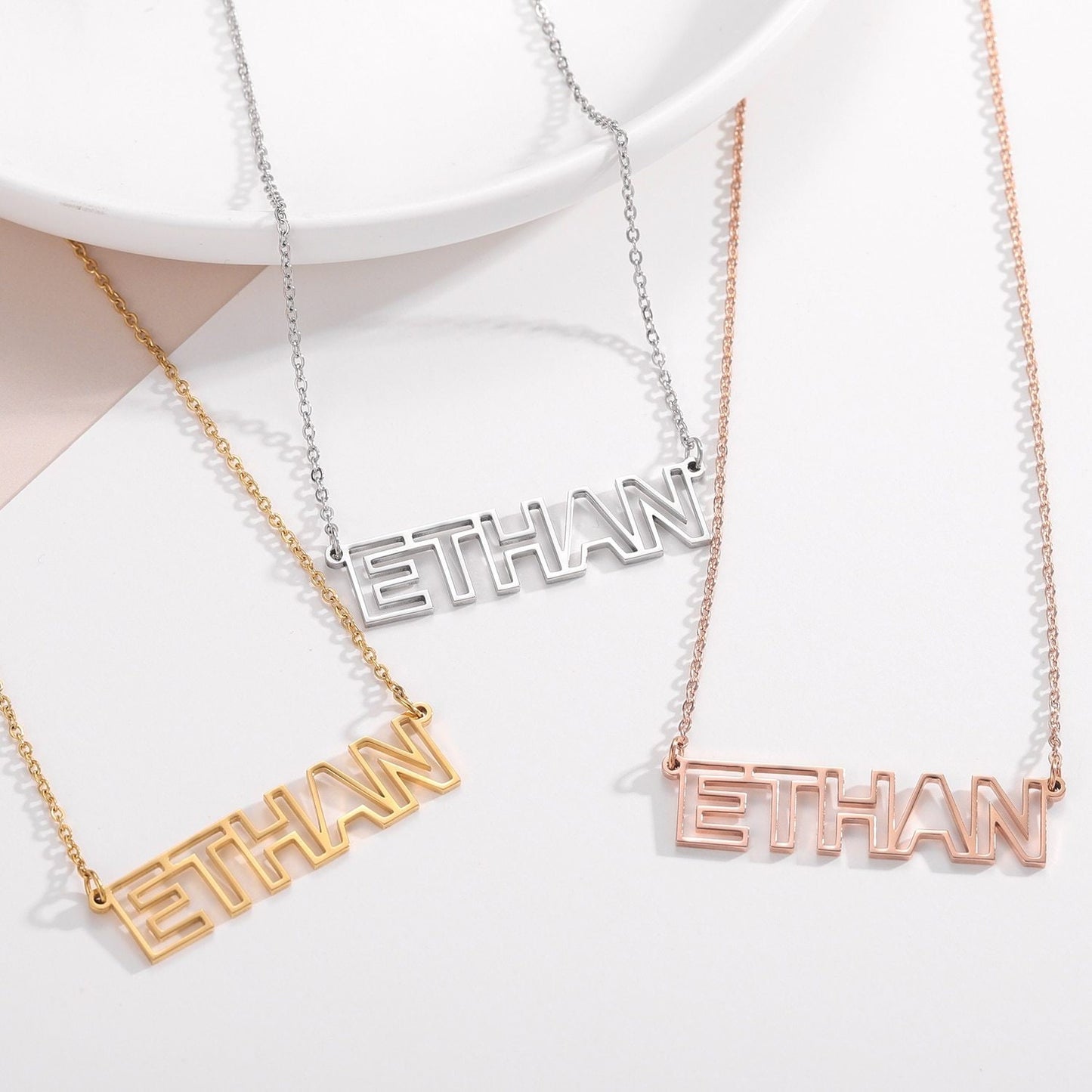 Custom Name Necklace Personalized Outline Modern Cut Out Number Letter Necklace Women Nameplate Stainless Steel Jewelry BFF Gift Customized