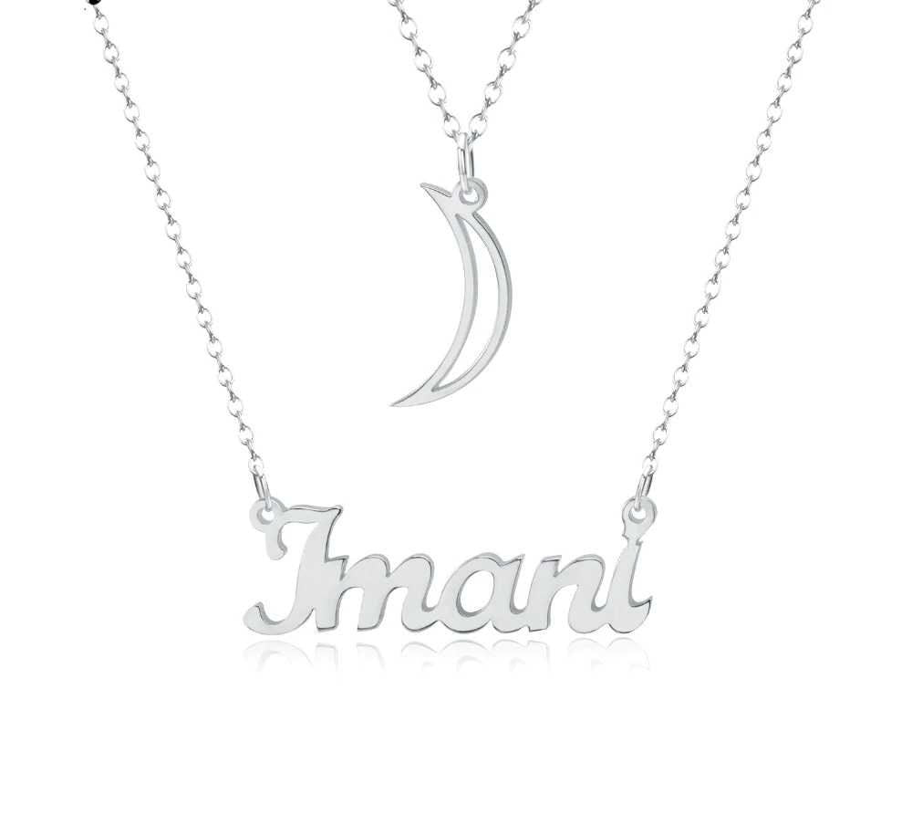Custom Moon Name Necklace Personalized Name Layer Necklaces Charm Stainless Steel Name Jewelry Wedding Gift For Women Girls Customized