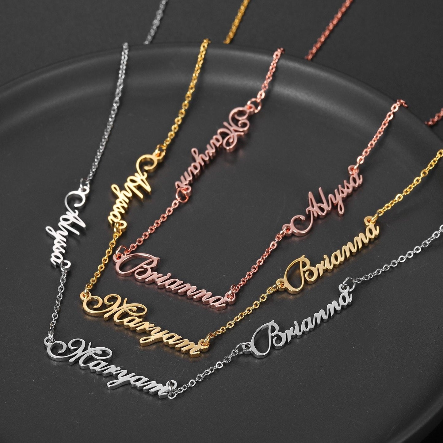 Customized Multiple Names Necklace Personalized Stainless Steel Name Pendant Charm Cursive Necklace Chain Gift For Women Jewelry Customized