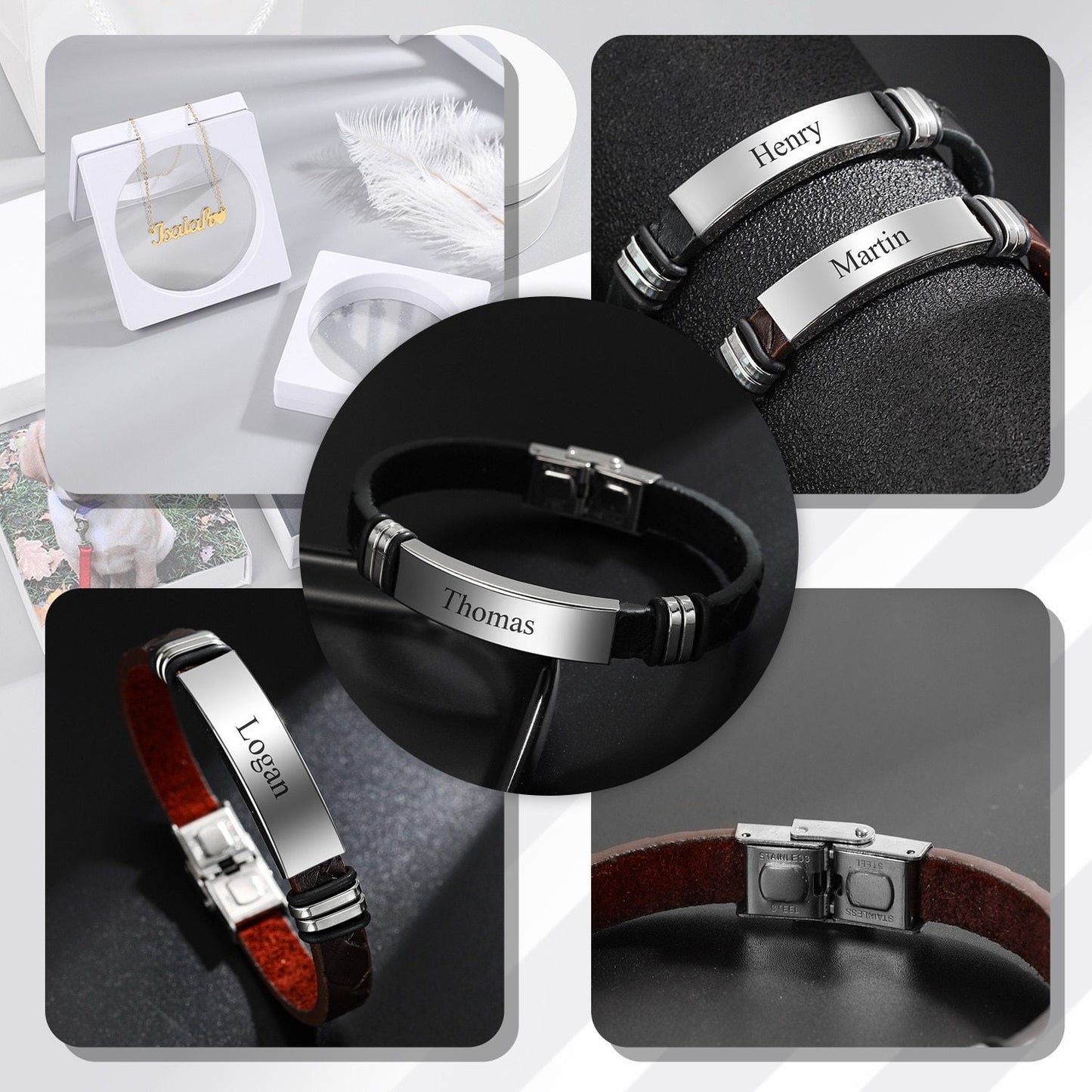 Custom Bracelets For Men Personalized Name Bracelet For Husband Boyfriend Customized Stainless Steel Bangle Father’s Day Gifts Customized