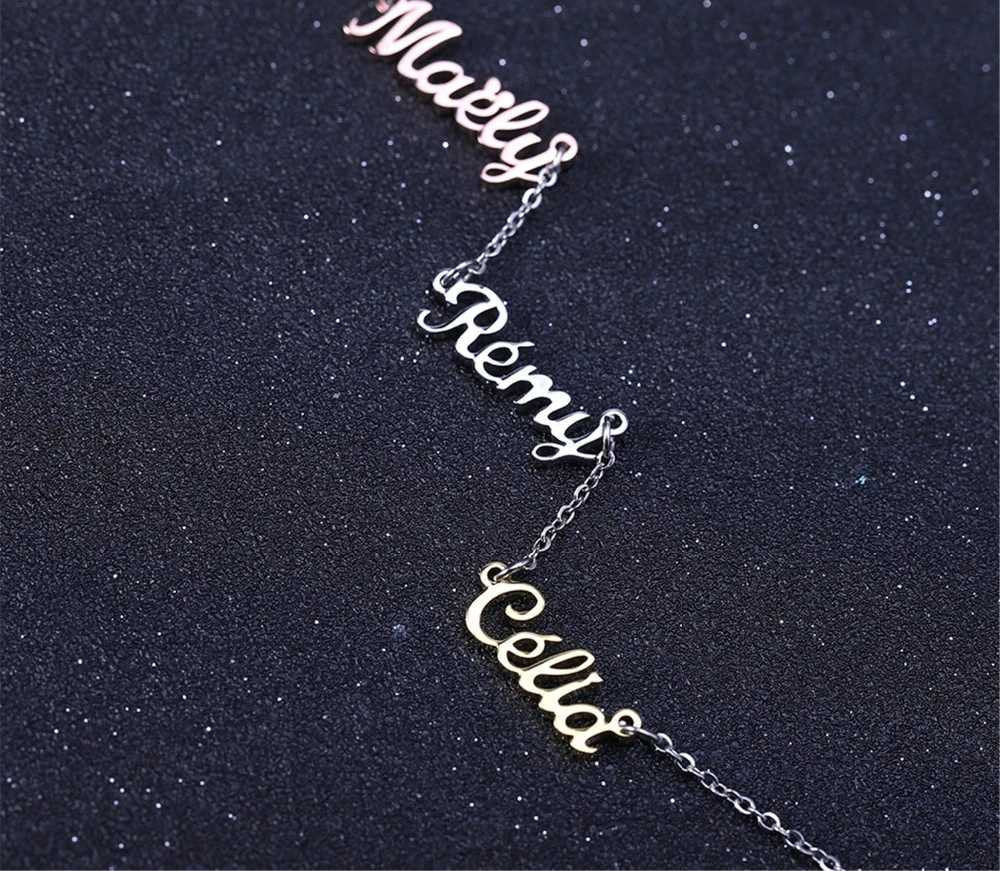 Three Names Custom Necklace Different Color Stainless Steel Pendants Statement Personalized Choker For Women Silver Jewelry Customized