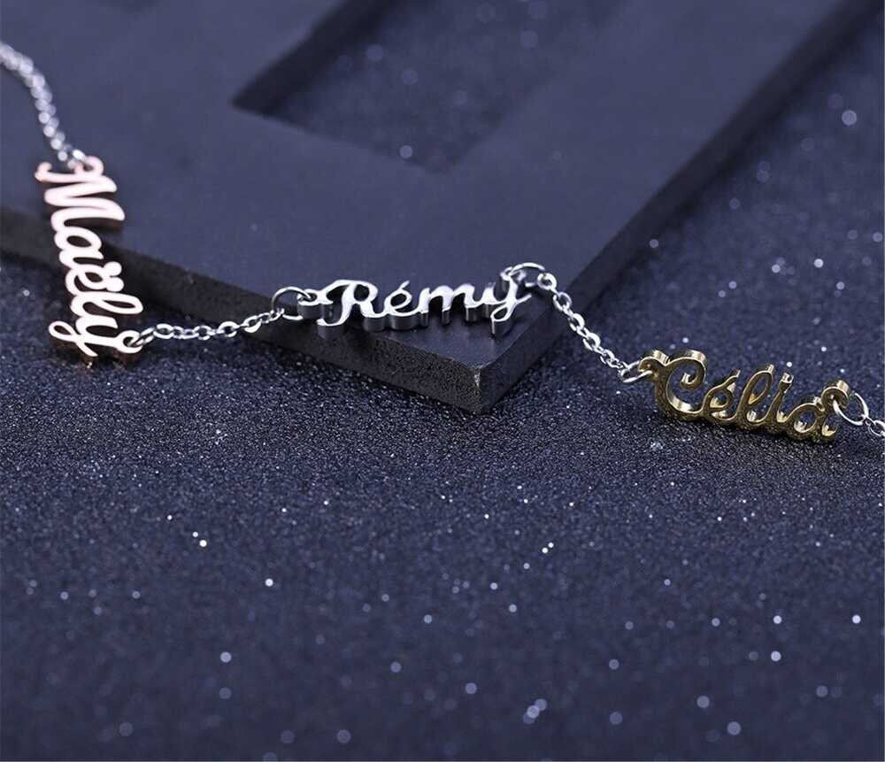 Three Names Custom Necklace Different Color Stainless Steel Pendants Statement Personalized Choker For Women Silver Jewelry Customized