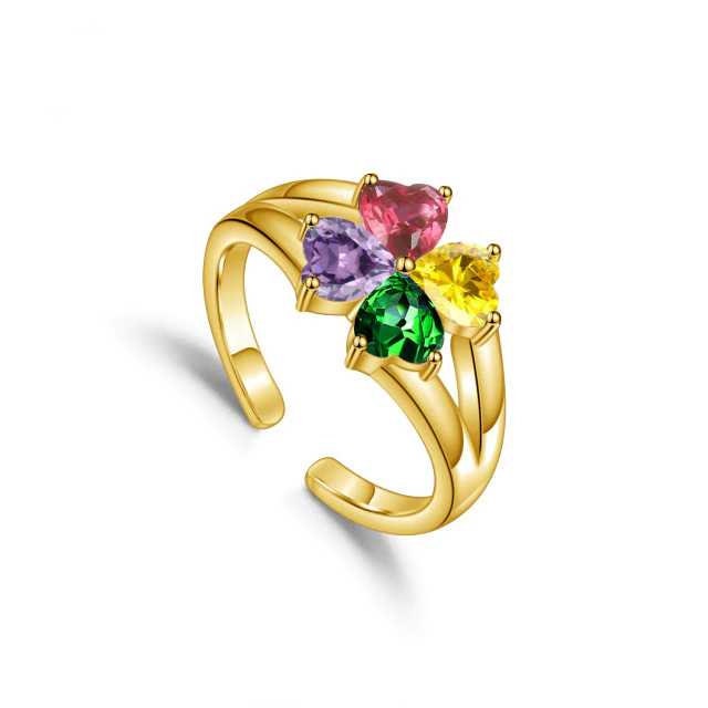 Fashion Custom Name Ring for Mom Grandma Engraved Love Heart Shaped Birthstones Rings In Gold Women Jewelry Adjustable Customized