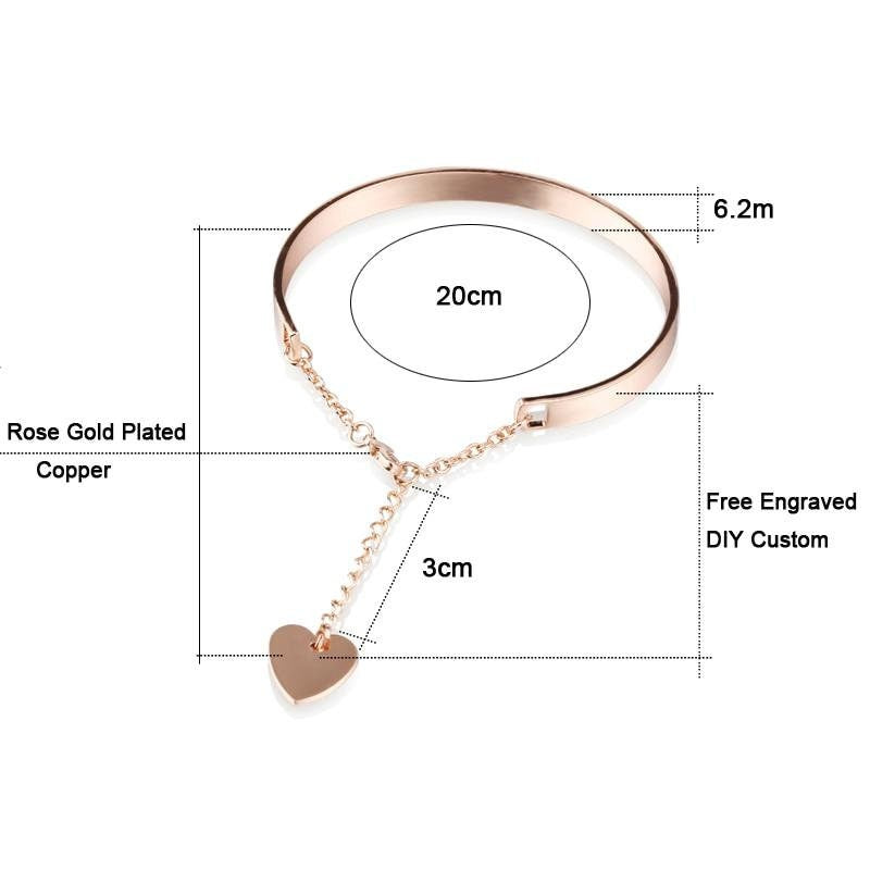 Engrave Custom Stainless Steel Jewelry Name Logo Statement Bangles Bracelets For Women Heart Float Charm Mom Gifts Customized Bracelets