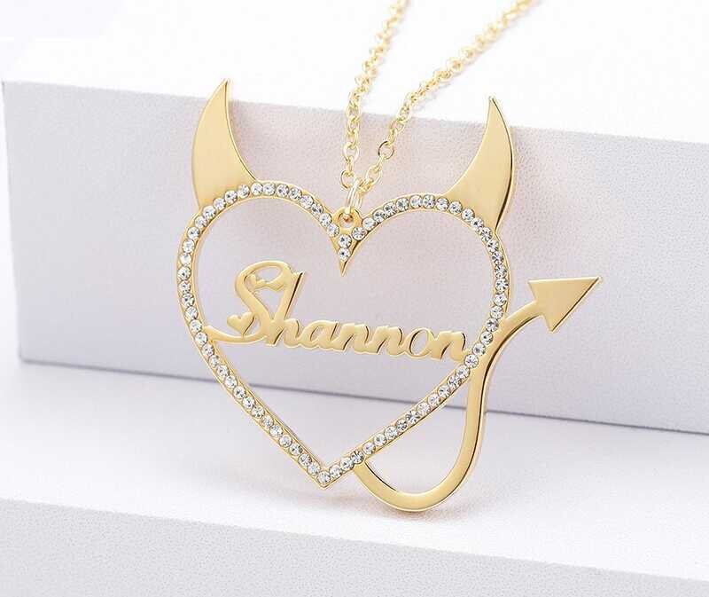 Custom Name Love Heart Accent Devil Cute Heart Pendant Necklaces Jewelry Stainless Steel Necklace For Women Decoration Pendant Customized