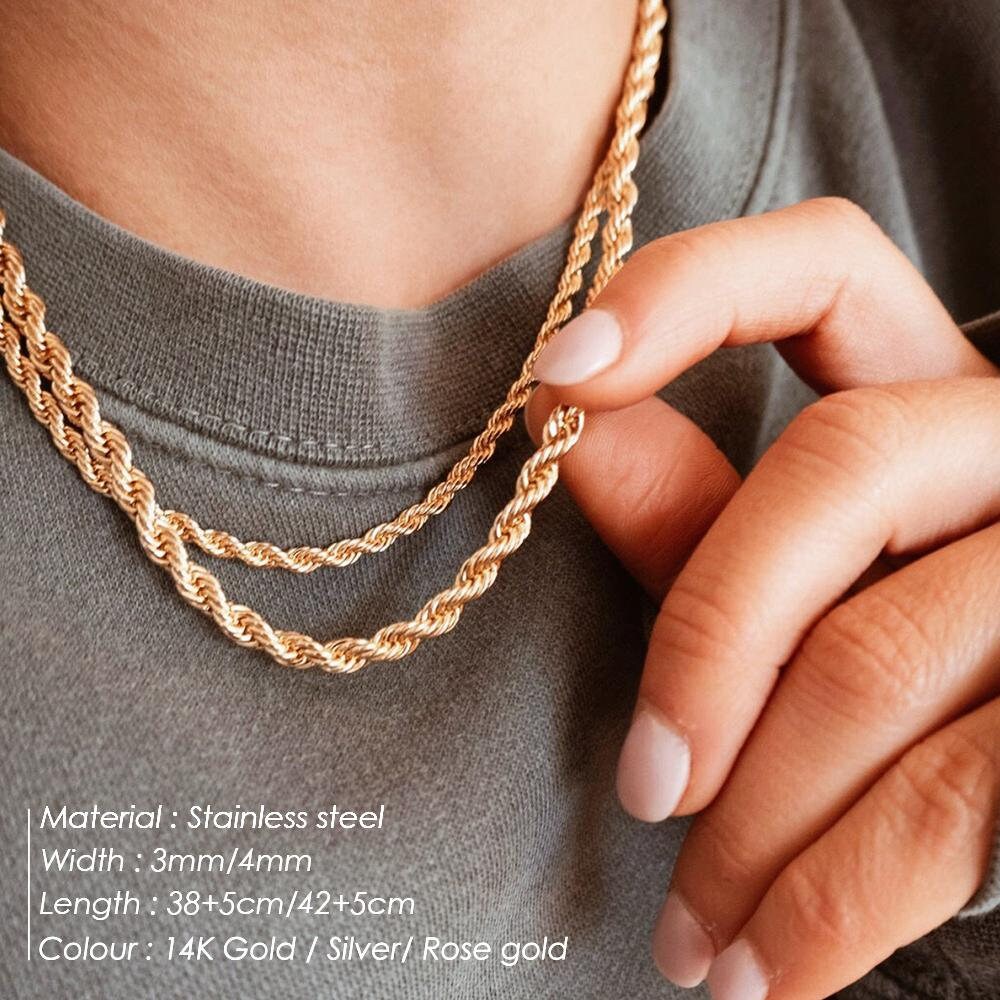 Gold Necklace, Chain Necklace, Twist Rope, Link Chain, Women Necklace, Bracelet for Women, Jewelry for Women, Punk Style, Trendy Jewelry,