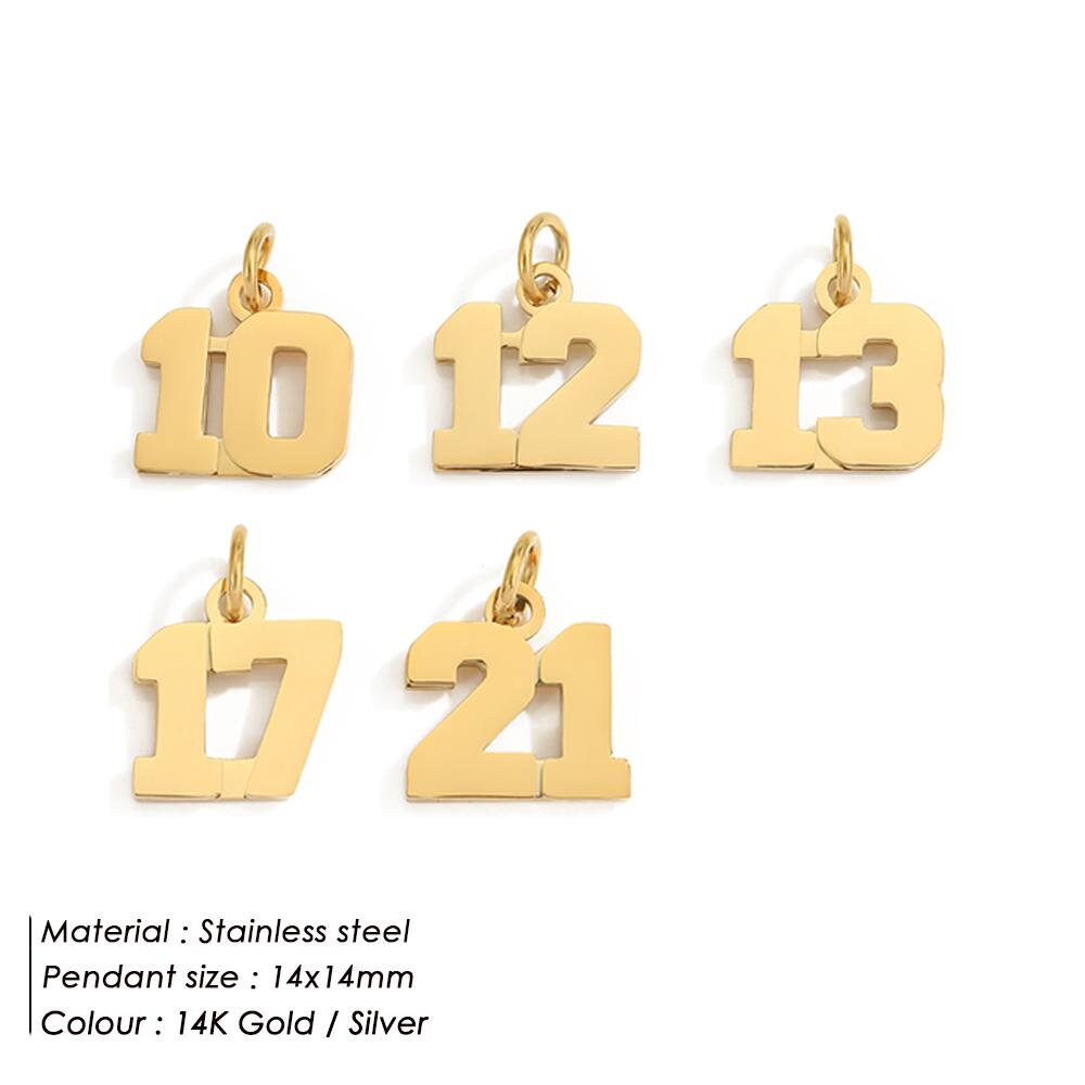 Fashion Charms, 14mm 0- 77 Number, Date Pendant, Accessories Bijoux, Gold Alphabet, Smooth Pendant, Jewelry Making, Gift for Her, Fashion
