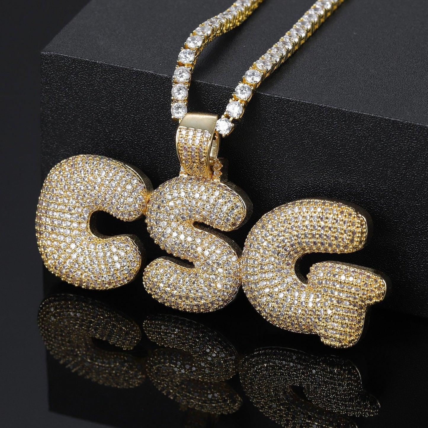Customized Name Bubble Letters Chain Pendants Necklaces Men's Zirconia Hip Hop Jewelry With 4MM Gold Tennis Chain Iced out Chain Customized