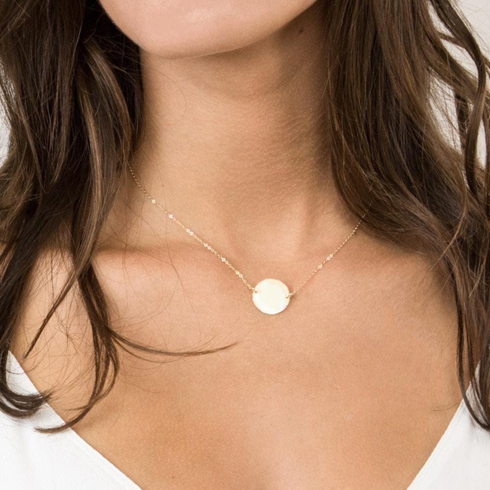 Initial Letter, Gold Necklace, Silver Necklace, Disc Pendant, Sublimation Charm, Engravable Initial, Necklace for Women, Trendy Jewelry,