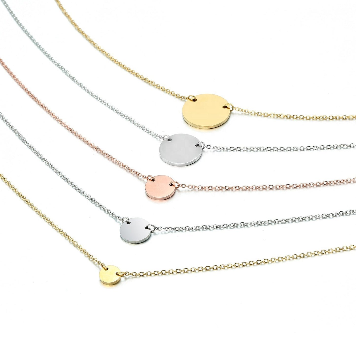 Initial Letter, Gold Necklace, Silver Necklace, Disc Pendant, Sublimation Charm, Engravable Initial, Necklace for Women, Trendy Jewelry,