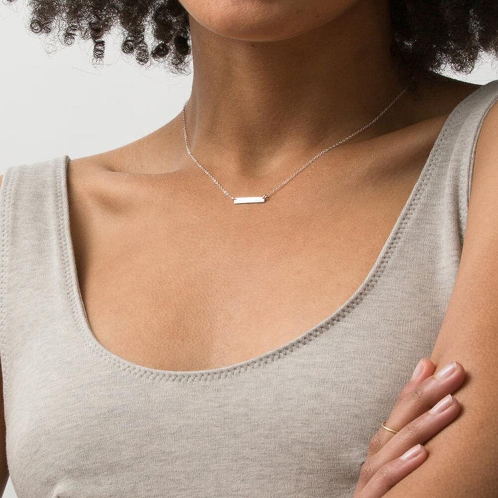 Bar Pendant, Horizontal Bar, Custom Necklace, Nameplate Charm, Women Necklace, Minimalist Charm, Jewelry for Women, Chain Chocker,