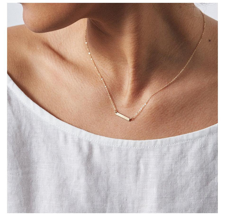 Bar Pendant, Horizontal Bar, Custom Necklace, Nameplate Charm, Women Necklace, Minimalist Charm, Jewelry for Women, Chain Chocker,