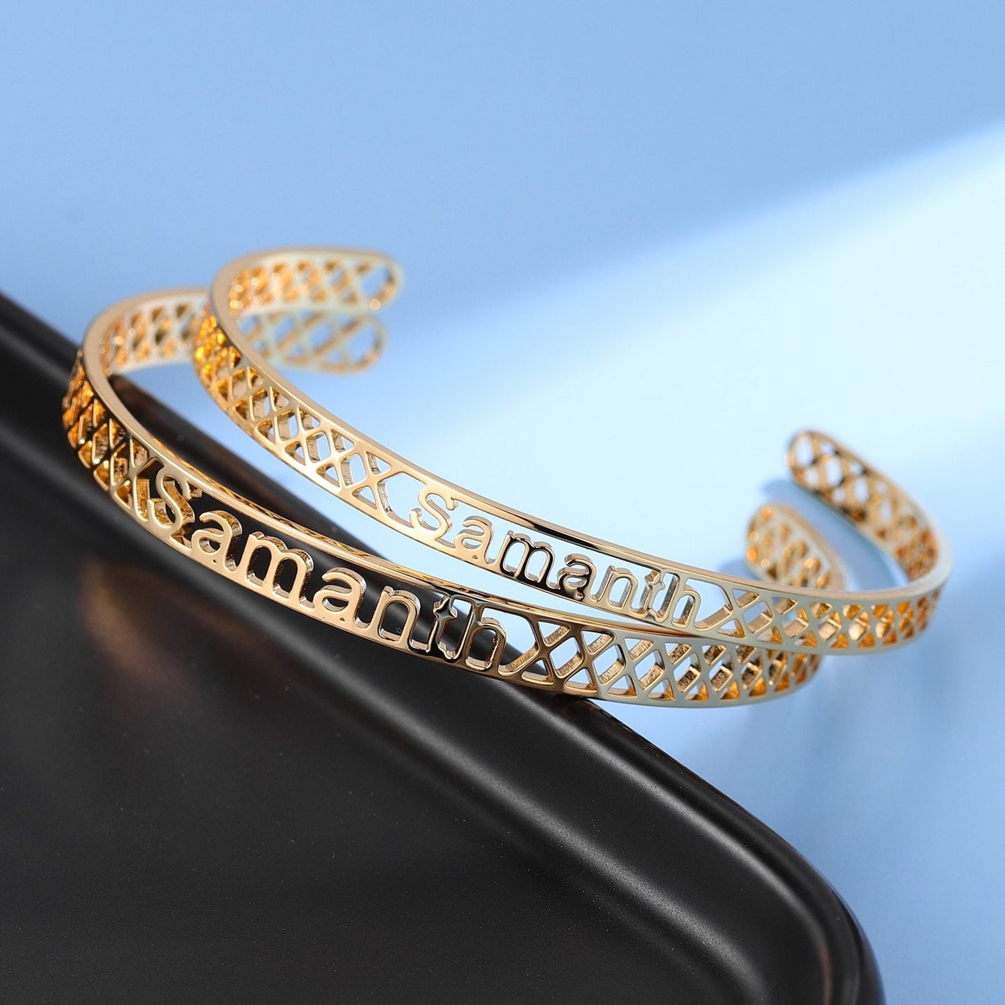 Customize Name Bangle For Women Personalized Gold Stainless Steel Bangle Bracelet Name Nameplate Letter Bangles Adjusted Jewelry Customized