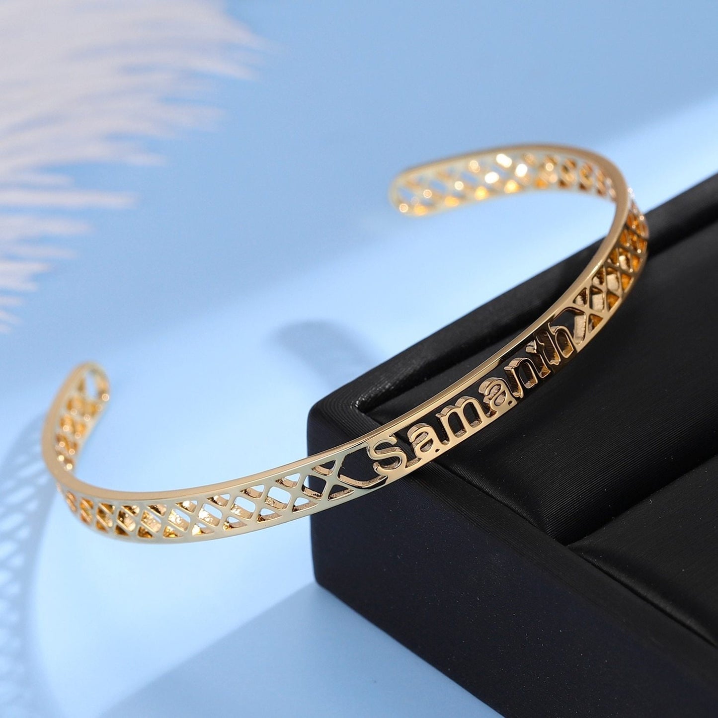 Customize Name Bangle For Women Personalized Gold Stainless Steel Bangle Bracelet Name Nameplate Letter Bangles Adjusted Jewelry Customized