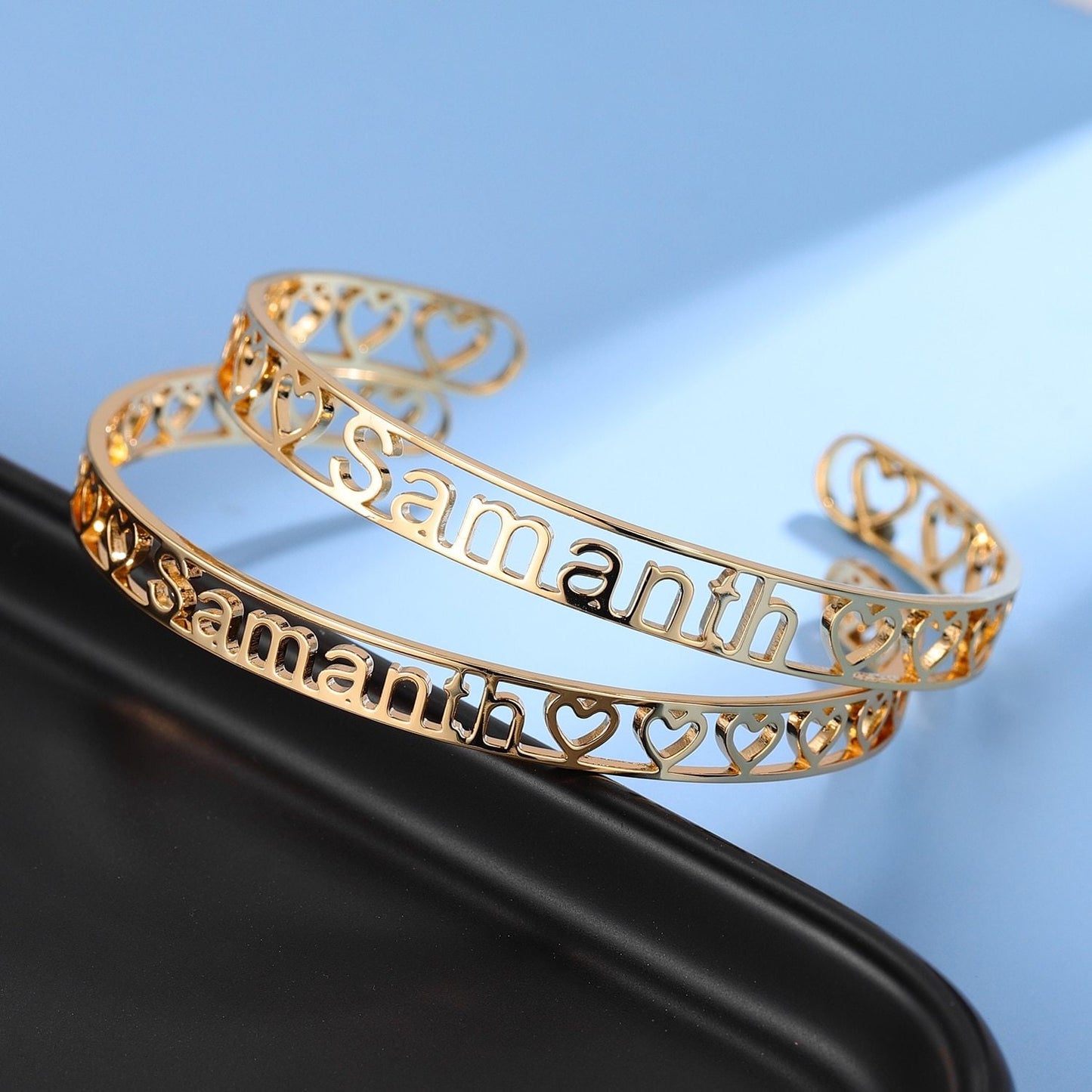 Customize Name Bangle For Women Personalized Gold Stainless Steel Bangle Bracelet Name Nameplate Letter Bangles Adjusted Jewelry Customized