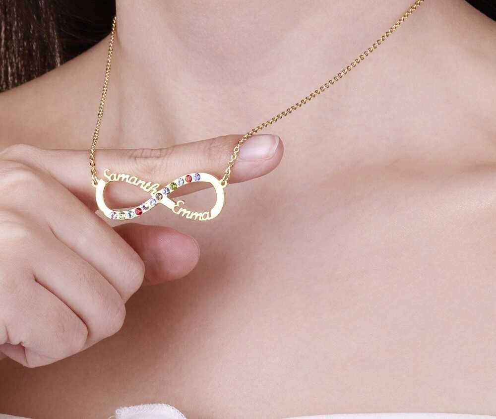 Infinity Name Necklace Crystal Gold Stainless Steel Choker Zirconia Custom Necklaces Infinity Pendant Love's Gift Customized Necklaces