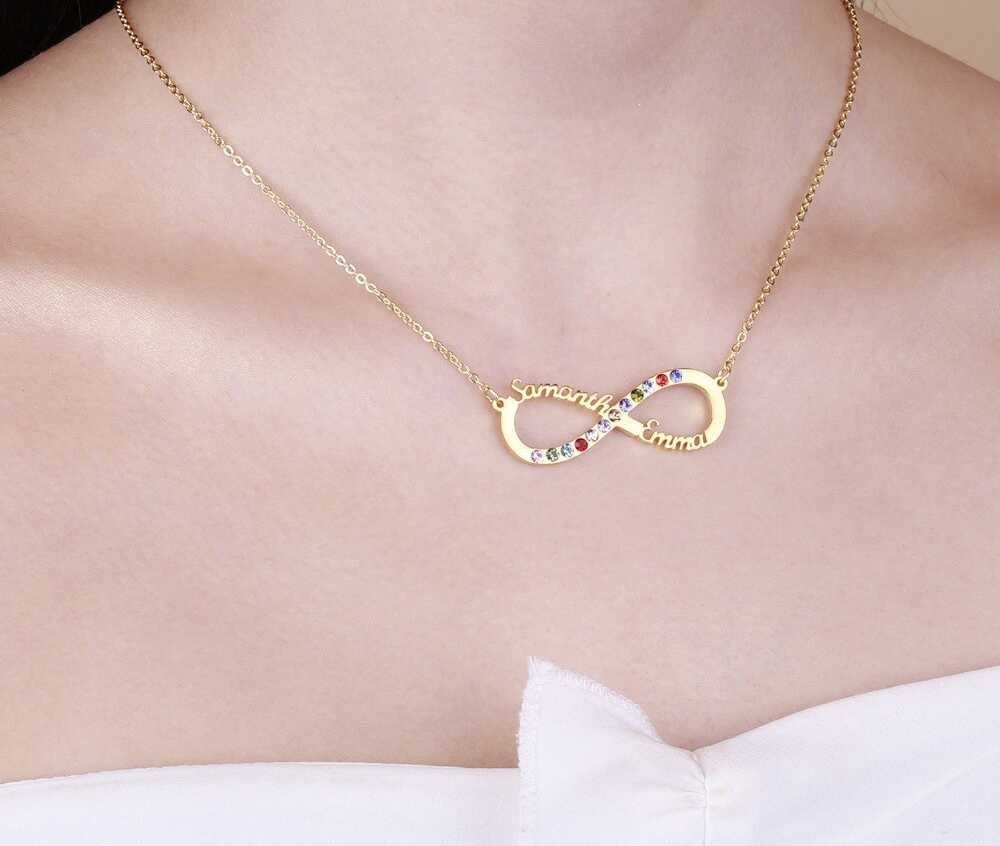 Infinity Name Necklace Crystal Gold Stainless Steel Choker Zirconia Custom Necklaces Infinity Pendant Love's Gift Customized Necklaces