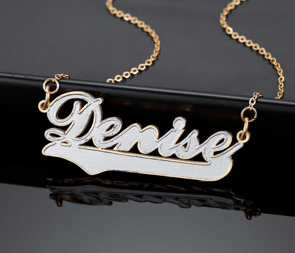Personalized Two Tone Heart Name Necklace Customized Gold Plated Stainless Steel Name Necklace For Women Girlfriend Jewelry Gift Customized