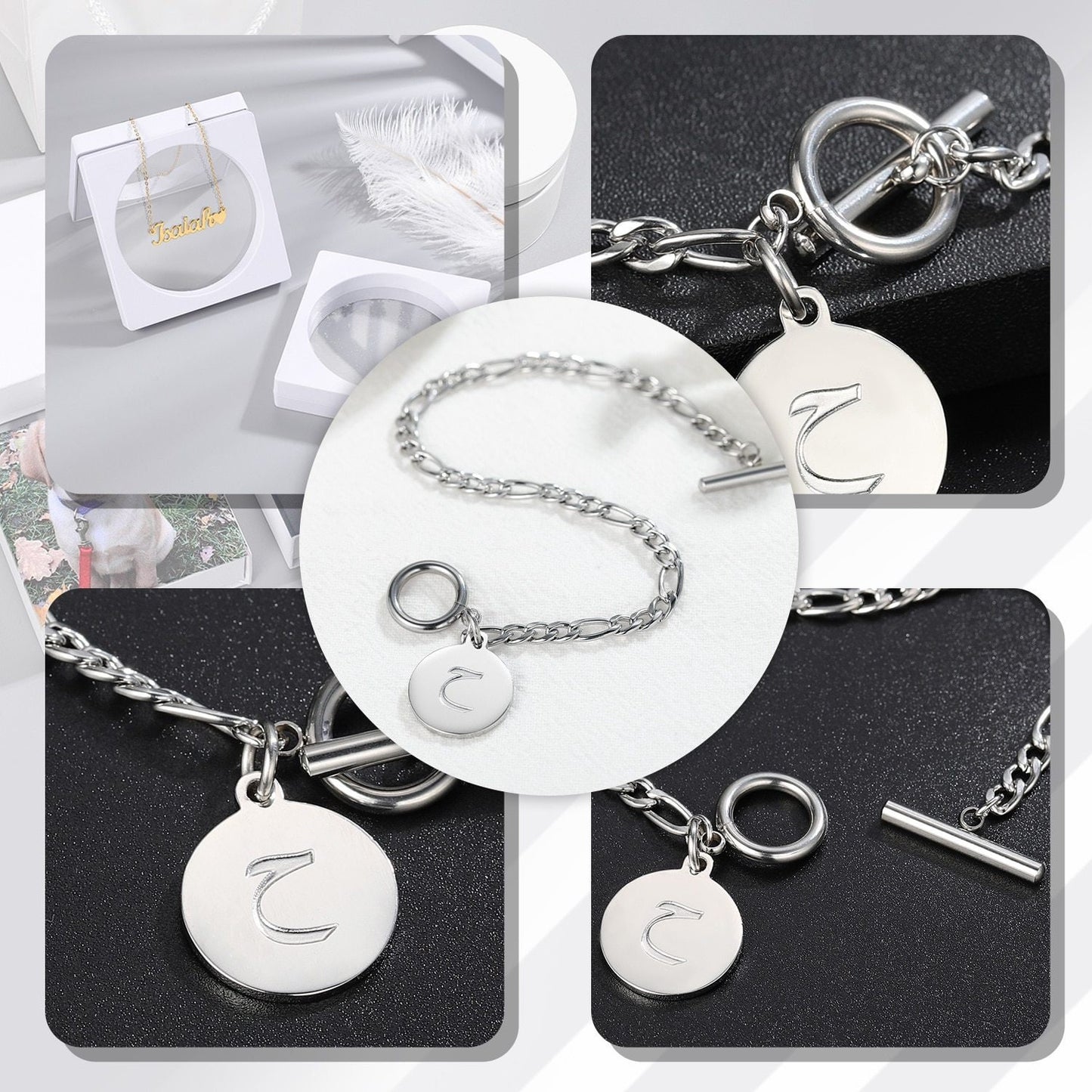 Arabic Initial Letter Bracelet For Women Gold Choker Chain Personalized Coin Pendant Necklace Stainless Steel Jewelry Gift Customized