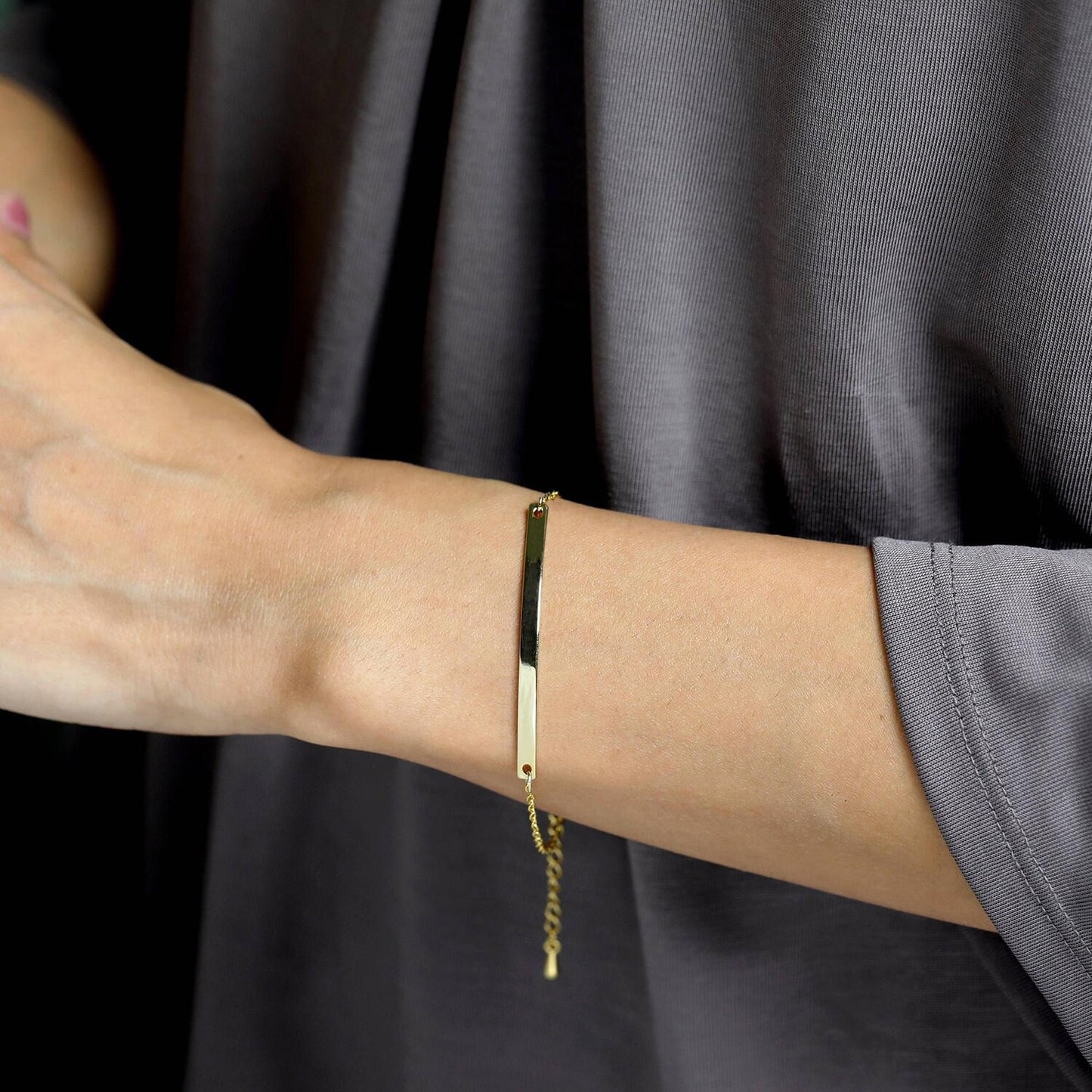 Engraved Bar, Bracelet for Women, Custom Charm, Gold Bracelet, Silver Bracelet, Nameplated Bar, Minimalist Bracelet, Fine Jewelry,