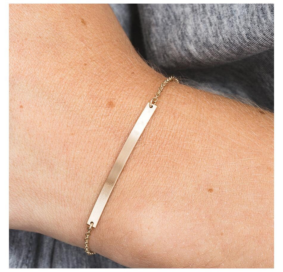 Engraved Bar, Bracelet for Women, Custom Charm, Gold Bracelet, Silver Bracelet, Nameplated Bar, Minimalist Bracelet, Fine Jewelry,