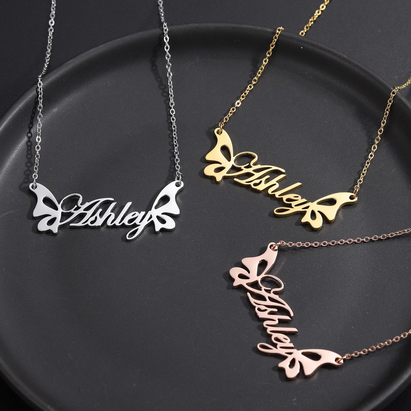 Fashion Custom Name Stainless Steel Necklaces Personalized Jewelry Butterfly Chain Pendant for Women Gifts Customized Necklaces