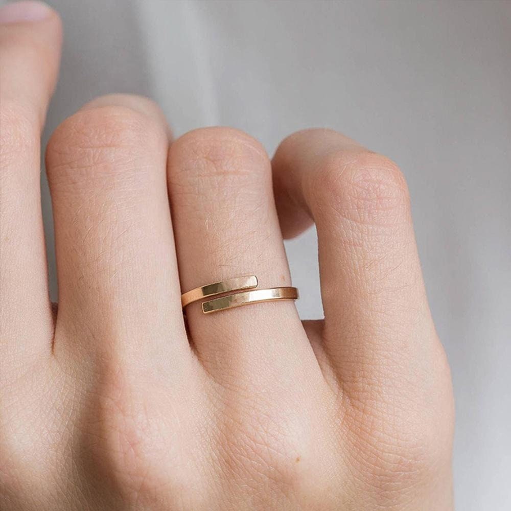 Monogram Ring Silver Gold Circle Initial Engagement Double Stacking Name Two Ring Personalized Gift For Mom Best Friend Gift Wedding Date