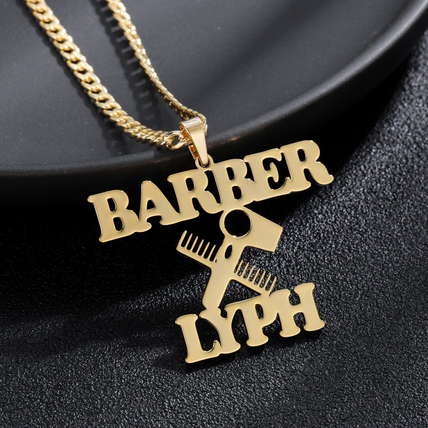Personalized Charm Scissors Symbol Name Necklace Stainless Steel Custom Name Nameplate Necklaces Jewelry Gift For Women Men Customized