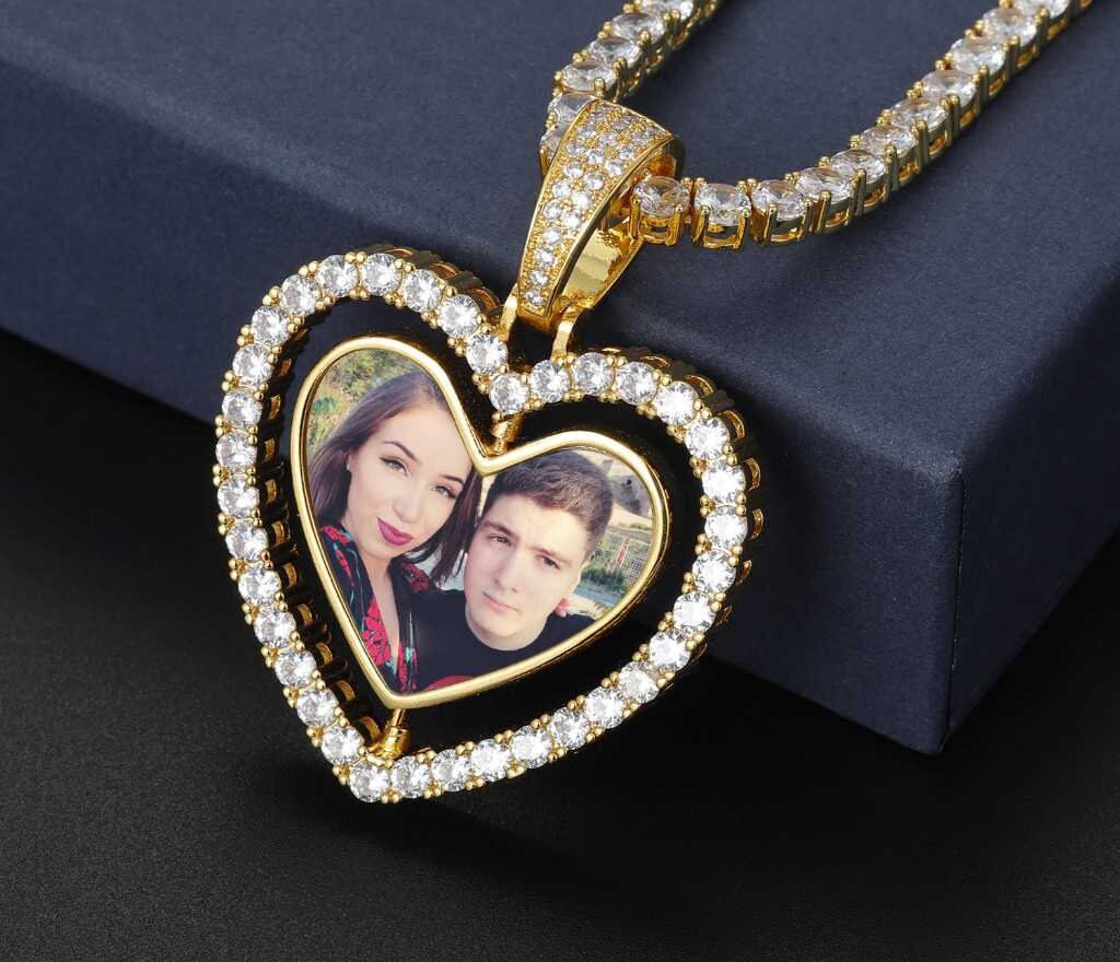 Customized Photo Double Sided Heart Pendant Necklace With Tennis Chain Cubic Zircon Men Women Hip-hop Copper Jewelry Customized Necklaces