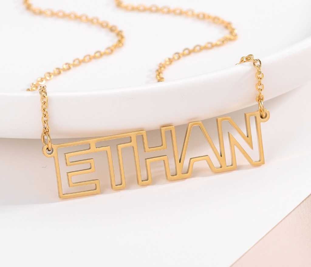 Custom Name Necklace Personalized Outline Modern Cut Out Number Letter Necklace Women Nameplate Stainless Steel Jewelry BFF Gift Customized