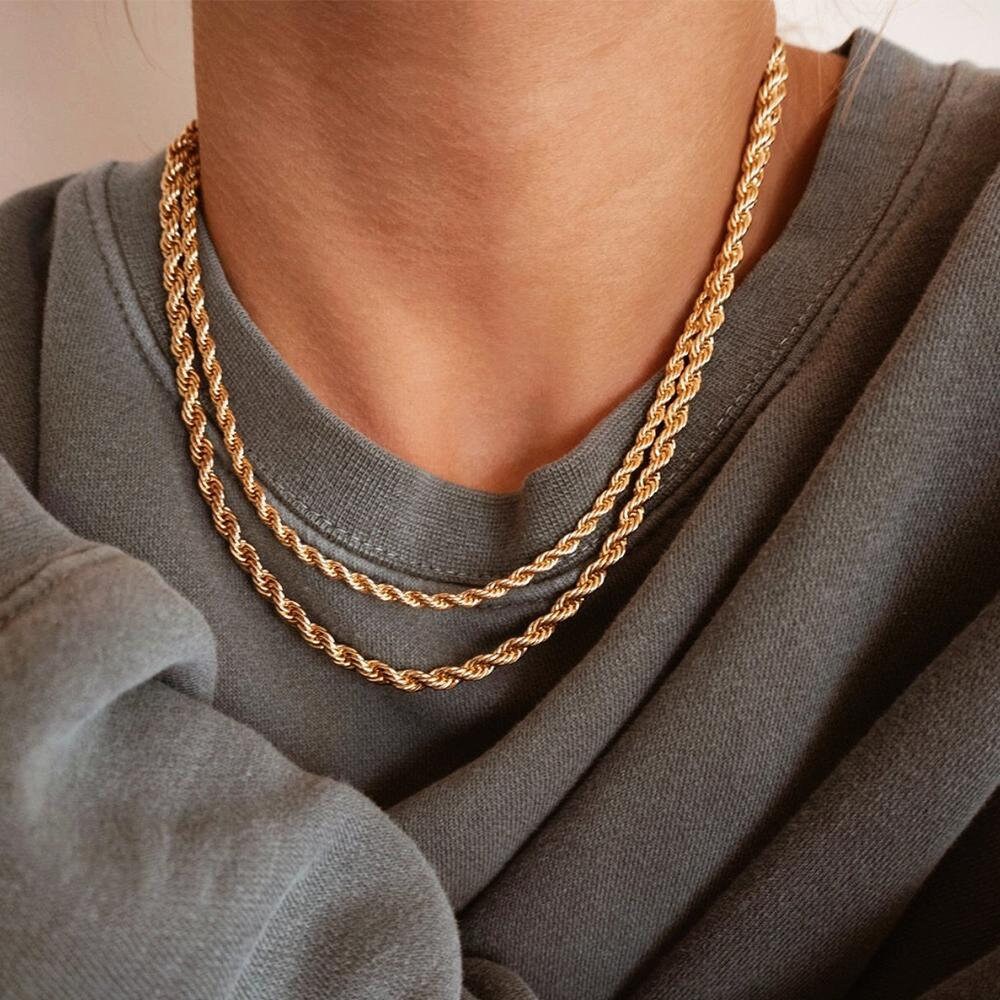 Gold Necklace, Chain Necklace, Twist Rope, Link Chain, Women Necklace, Bracelet for Women, Jewelry for Women, Punk Style, Trendy Jewelry,