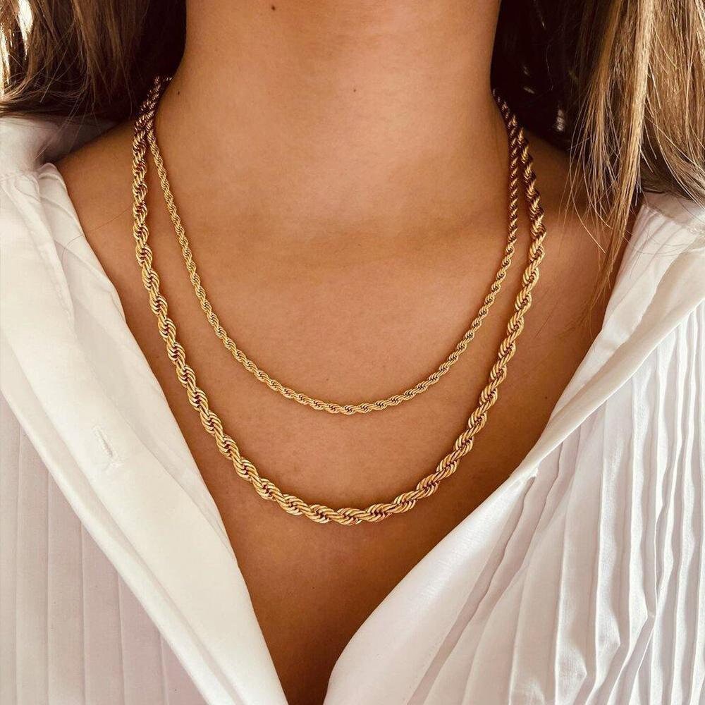 Gold Necklace, Chain Necklace, Twist Rope, Link Chain, Women Necklace, Bracelet for Women, Jewelry for Women, Punk Style, Trendy Jewelry,