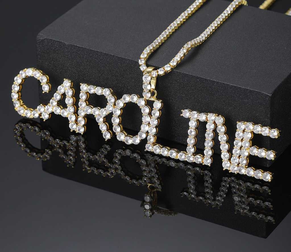 Customized Name Letters Pendant Necklace Charm Men's Iced Out Cubic Zircon Hip Hop Jewelry With Gold Silver Tennis Chain Gifts Customized