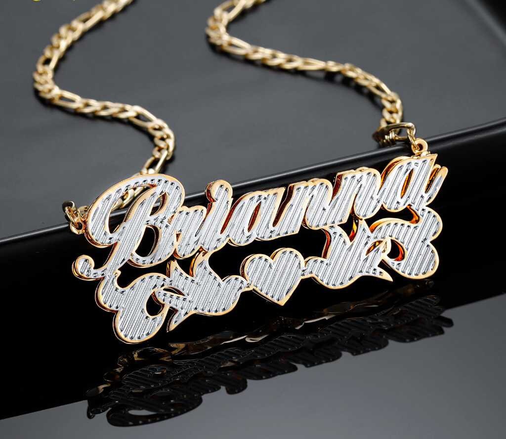 Customized Double Plate Two Tone Heart Two Birds Personalized Custom Gold Plated Name Necklace Charm Jewelry Customized Necklaces