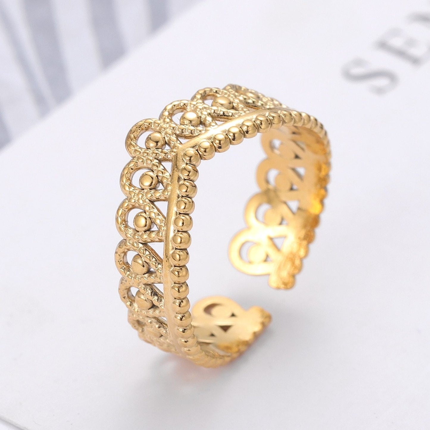 Crown Rings For Women Fashion Gold Stainless Steel Adjustable Ring Trendy Party Jewelry For Girlfriend Gifts Rings