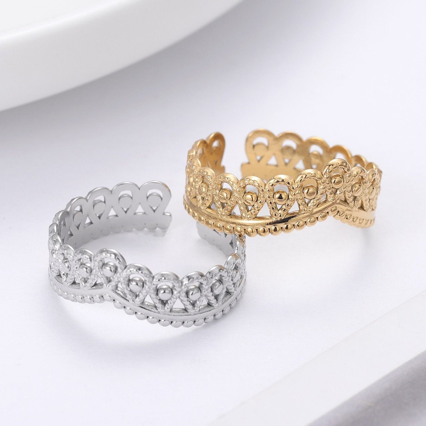 Crown Rings For Women Fashion Gold Stainless Steel Adjustable Ring Trendy Party Jewelry For Girlfriend Gifts Rings