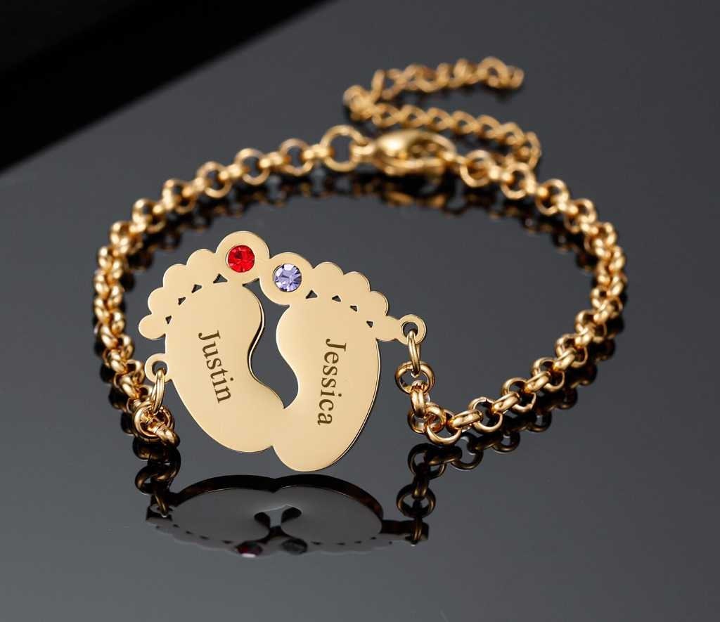 Custom Birthstone Name Bracelet Charms Handmade Women Kids Jewelry Stainless Steel Engraved Bracelet Christmas Gifts Customized Bracelets