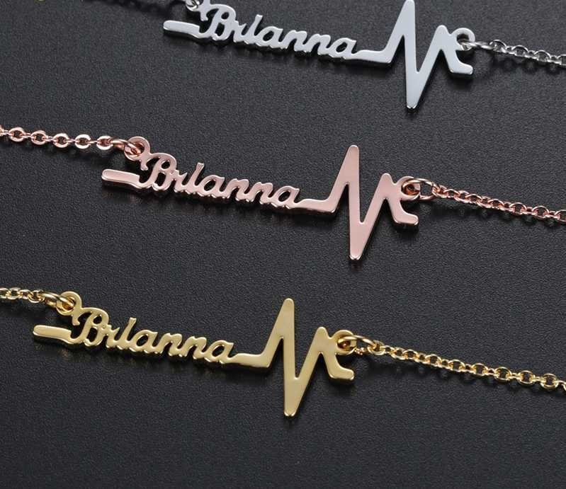 Personalized Heartbeat Symbol Name Necklace Custom Stainless Steel Jewelry Nameplate Electrocardiogram Choker Gift Customized Necklaces