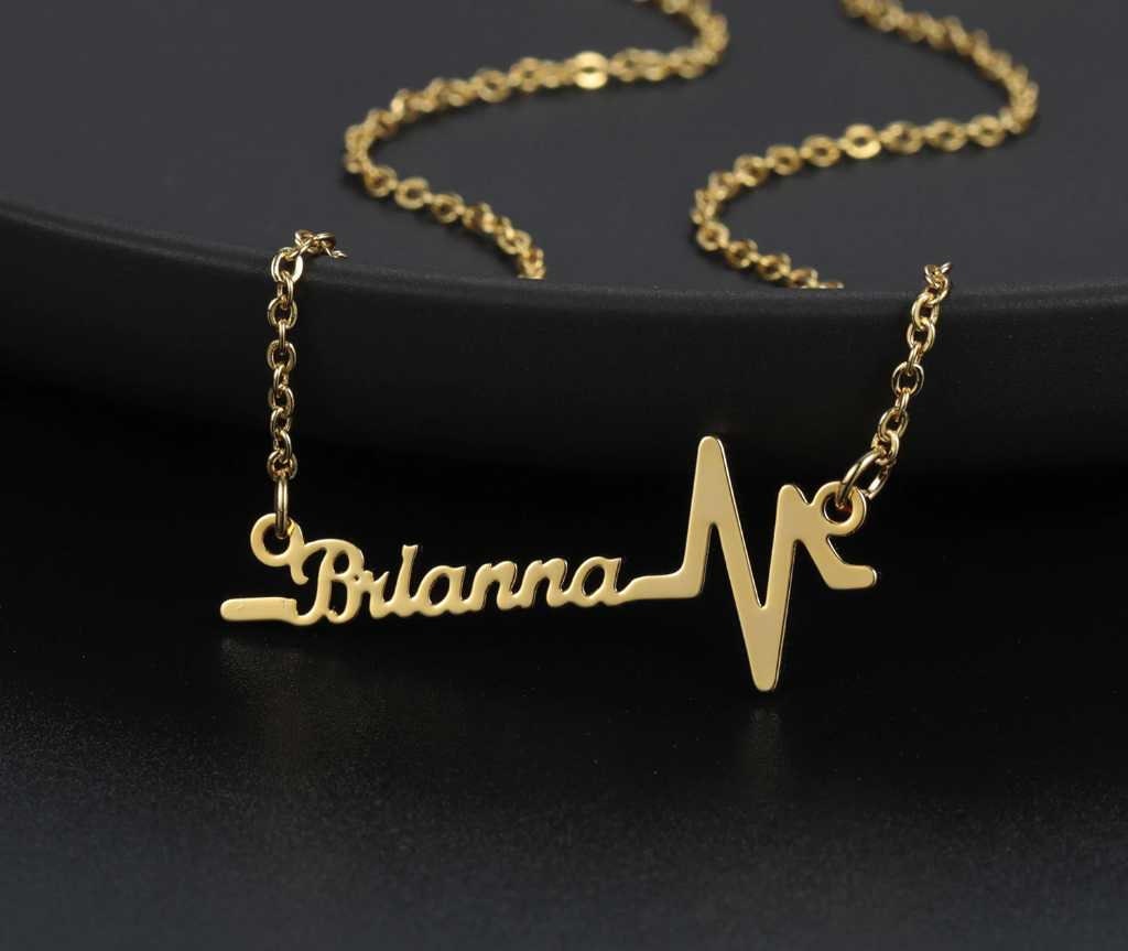 Personalized Heartbeat Symbol Name Necklace Custom Stainless Steel Jewelry Nameplate Electrocardiogram Choker Gift Customized Necklaces