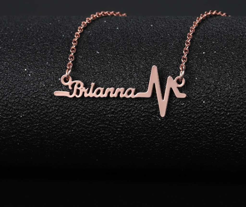 Personalized Heartbeat Symbol Name Necklace Custom Stainless Steel Jewelry Nameplate Electrocardiogram Choker Gift Customized Necklaces